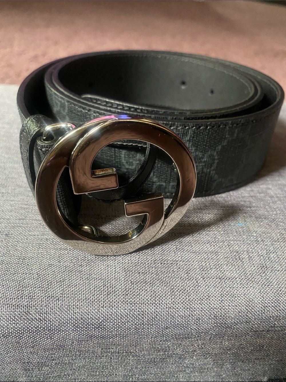 Gucci Black GG Interlocking Logo Belt with Silver Buckle